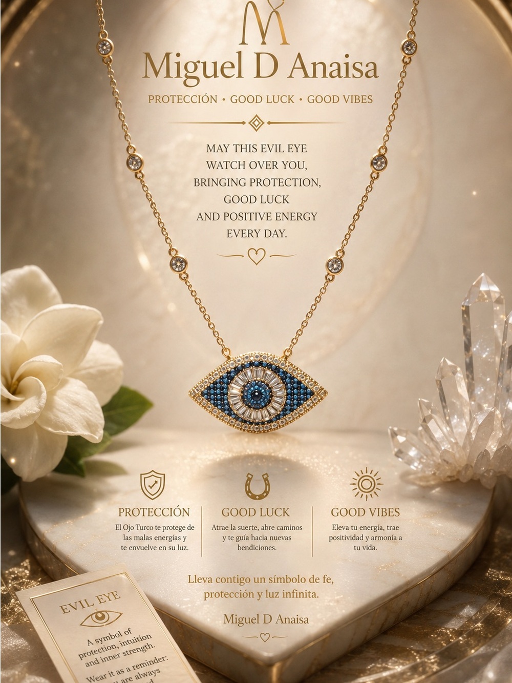 Gold Necklace with Blue Evil Eye Pendant